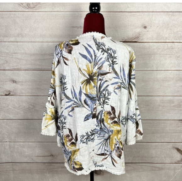 Francesca Bettini Tropical Print Open Front Kimono Cardigan in White Multi OS - Picture 3 of 7